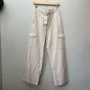 NWT Pact Drawstring Waist Utility Pockets Cream Cargo Pants Womens Size S
